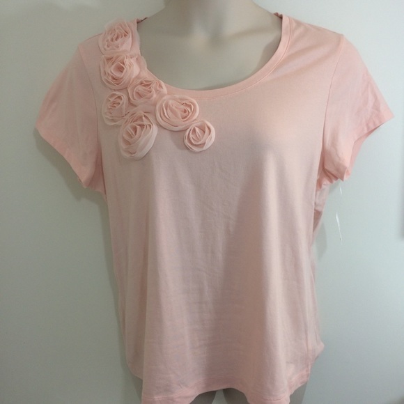 Kate Hill NWT Peach Sculpted Flowers T-shirt  1X - Picture 2 of 7